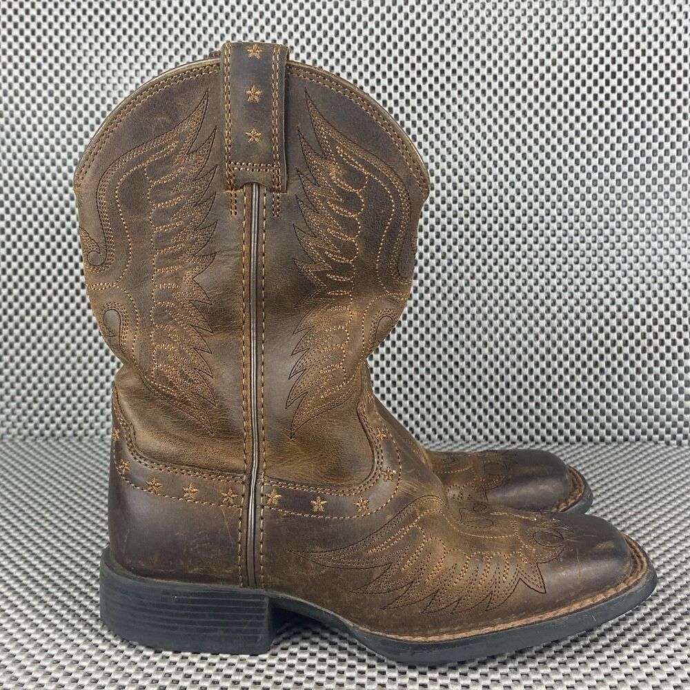 Ariat Cowboy Boots Kids Size 12 Brown Leather Square Toe Western 10017313